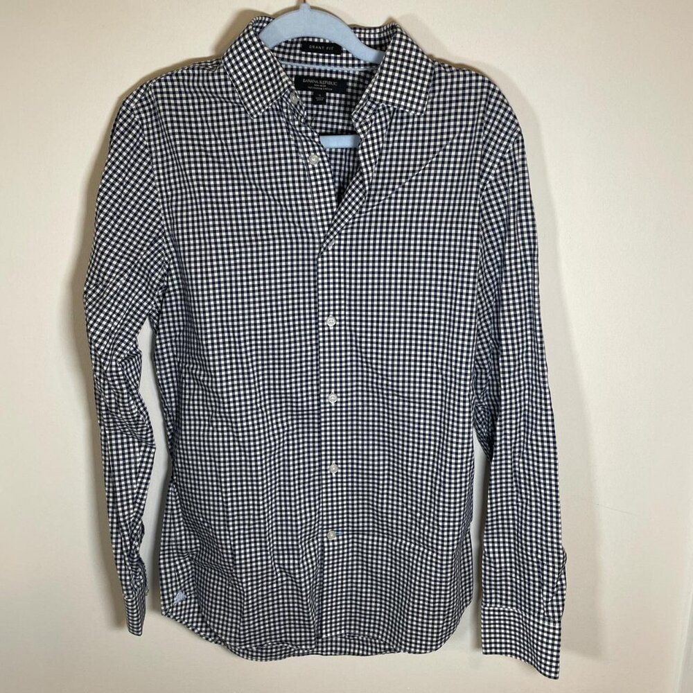 Banana Republic Grant Fit Navy & White Gingham Button Down Shirt